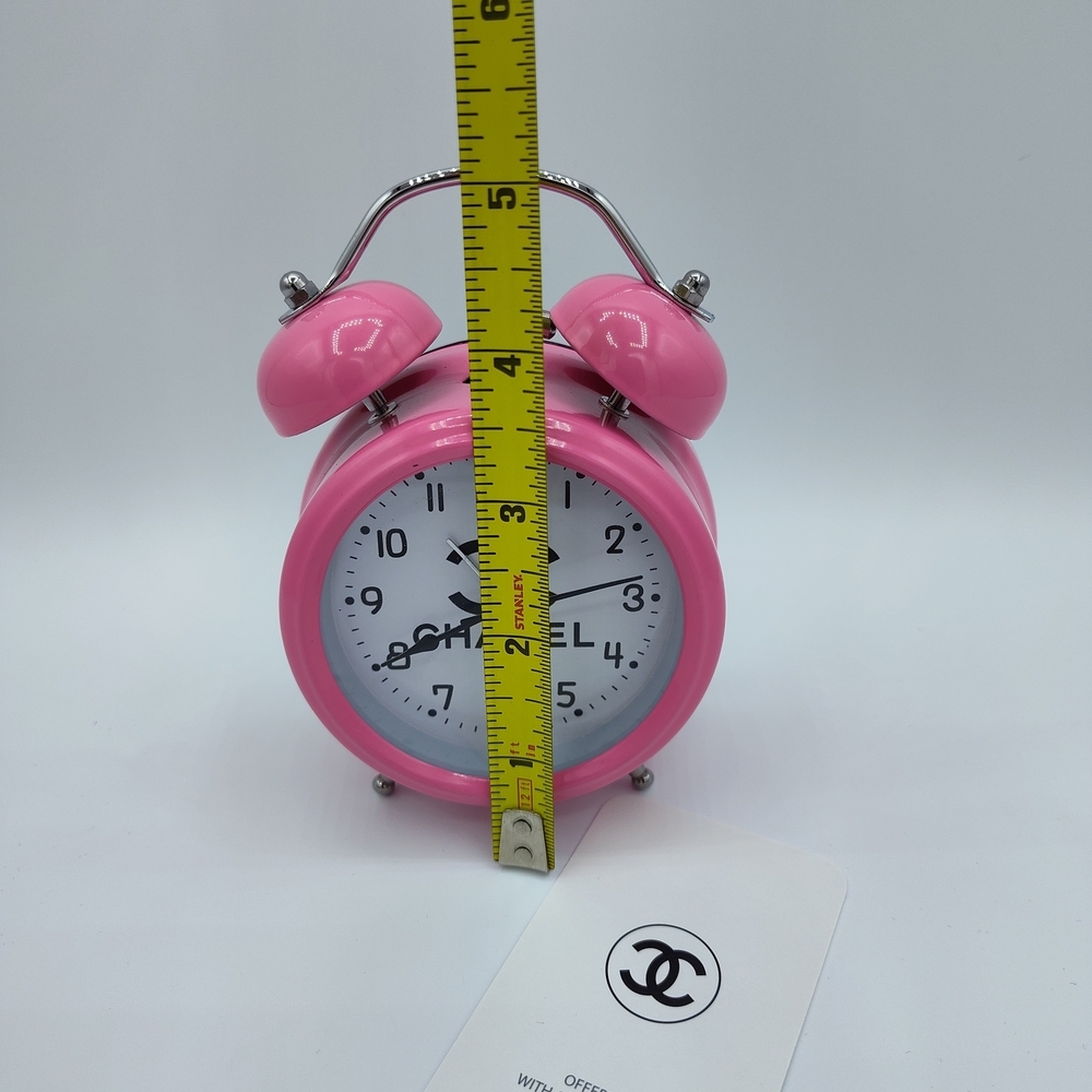 CHANEL Pink Twin Bell Alarm Clock CC Logo Desk Vanity Decor Rare Color WORKS - Picture 3 of 4
